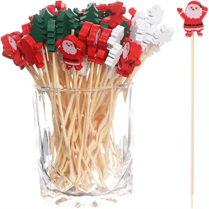 50Pcs/set Christmas Fruit Sticks Disposable Bamboo Sticks